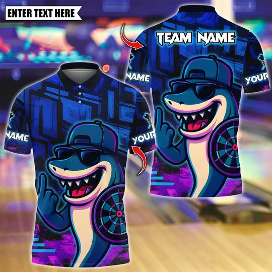 Discover Personalized Name Dart Polo Shirt, Darts Shark Graffiti Style Multicolor Design ,Custom Team Shirt for Men, Gift for Darts Players