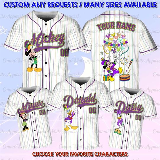 Discover Mickey And Friends Mardi Gras Baseball Jersey, Disney Mickey Vacation Group Shirt, King Cake Party Jersey, Disneyland Family Matching Shirt