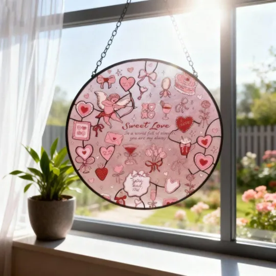 Discover Valentine Lovers Window Suncatcher, Stained Glass Style Hanging Decor