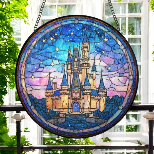 Discover Disneyland Castle Stained Glass Suncatcher, Disney Fan Window Magical Kingdom