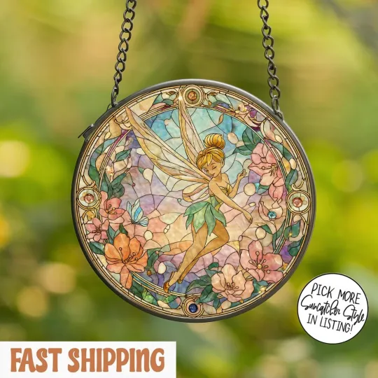 Disney Tinkerbell Wildflower Suncatcher, Tinkerbell Fairy Disney Stained Glass