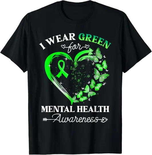 Discover I Wear Green For Mental Health Awareness Butterfly Heart Gift T-Shirt