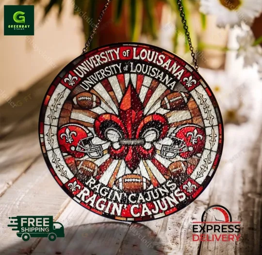 Discover Lafayette Ragin’ Cajuns Football Stained Glass Suncatcher Window Hanging Decor