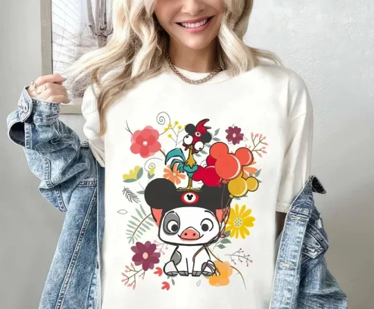 Discover Disney Moana Shirt, Moana Princess Hei Hei And Pua Floral T-shirt