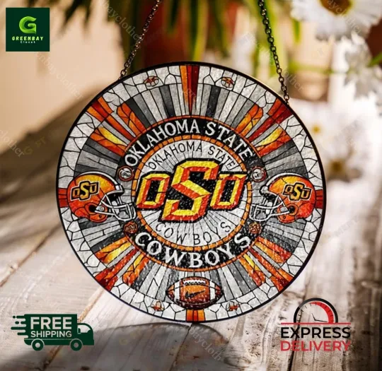 Discover Oklahoma State Cowboys Football Stained Glass Suncatcher Window Hanging Decor