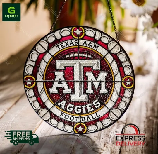 Discover Texas A&M Aggies Football Stained Glass Suncatcher Window Hanging Rainbow Maker