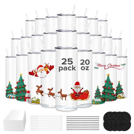 Discover Sublimation Tumblers Blanks 20 oz 25 Pack Skinny Straight Tumblers Bulk Stainless Steel Insulated Sublimation Cups with Lid and