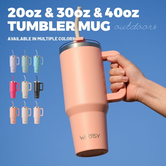 Discover WATERSY 20/30/40oz Tumbler with Handle & Straw, Large Capacity Stainless Steel Thermal Cup, Vacuum Insulated Mug for Car, Travel