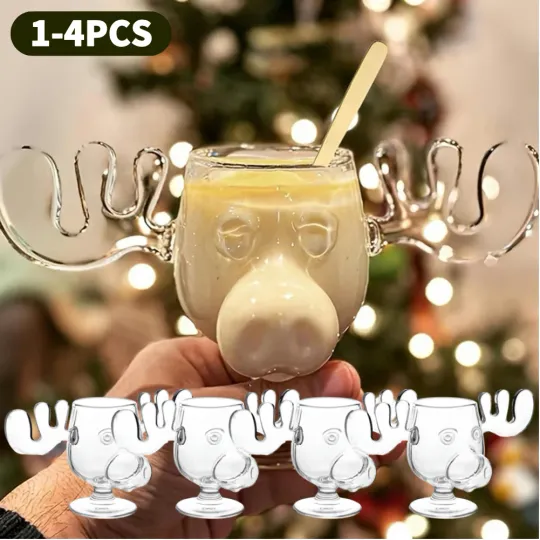 Discover 1-4PCS 240ml 8oz Christmas Vacation Moose Mug Christmas Reindeer Head Creative Elk Glass Wine Beer Water Juice Milk Glass