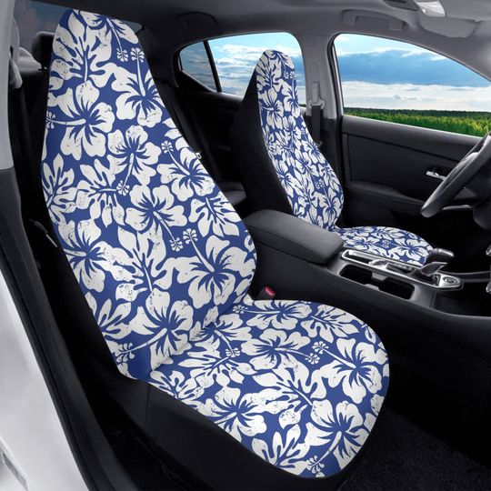 Discover Hibiscus Car Seat Cover for Vehicle Full Set Hawaiian, Aloha Seat Cover for Women, Floral Seat Covers for Car Blue, Coconut Girl Aesthetics
