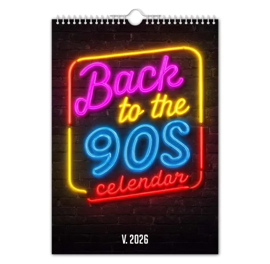 Discover 2026 Vertical Wall Calendar - Back to the 90s - Funny Quirky Christmas Birthday