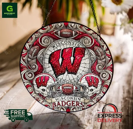 Discover Wisconsins Badge Football Stained Glass Suncatcher Window Hanging Rainbow Maker