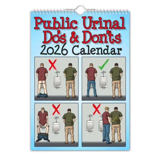 Discover 2026 Vertical Wall Calendar - Public Urinal Do's and Don'ts - Funny Quirky Christmas