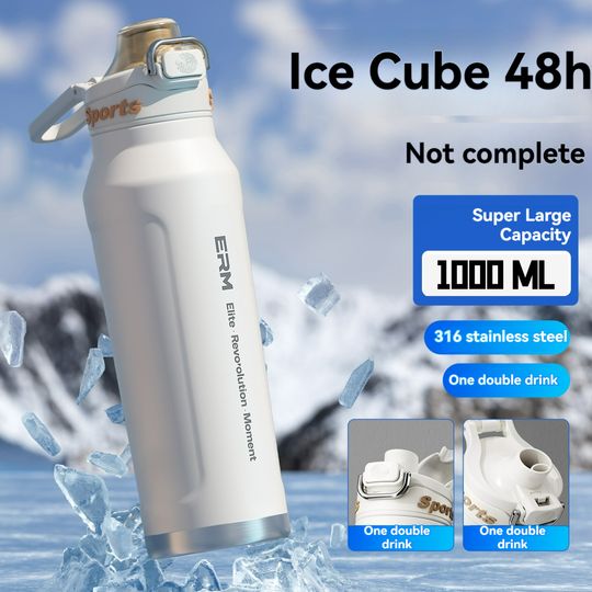 Discover 1L Thermos Bottle Stainless Steel Iced And Heat Insulated Cups Hiking Cycling Fitness Vacuum Flasks with Handle