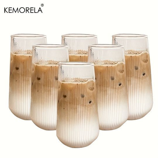 Discover KEMORELA 4/6pcs Vertical Striped Glass Heat-Resistant Glass Water Cup Milk Juice Cup Iced Coffee Summer and Winter Drinking Ware