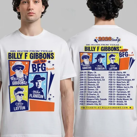 Discover Billy F Gibbons And The BFG Band 2026 Tour Big Blues T-Shirt