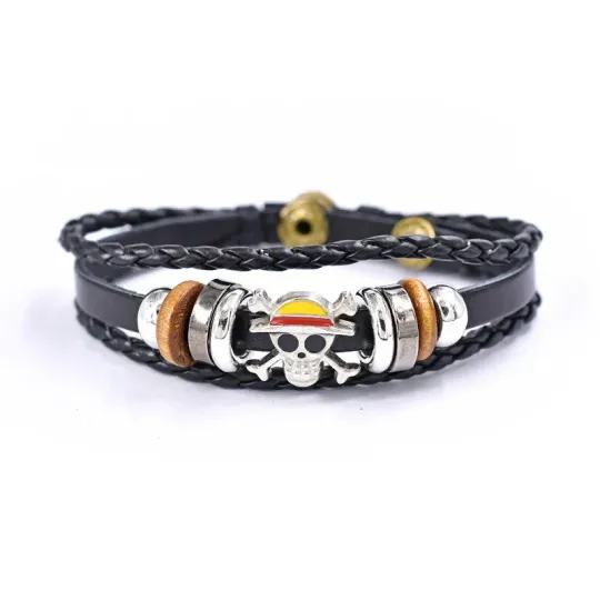 Discover Anime One Piece Bracelet PU Luffy Bracelet Cosplay Props Straw Hat Pirate Jewelry Props Vintage Leather Bracelet Birthday Gifts