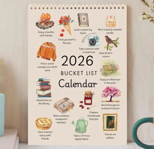 Discover 2026 Bucket List Vertical Wall Calendar, Colorful Monthly Planner, Desktop Calendar, English, Home & Office Use