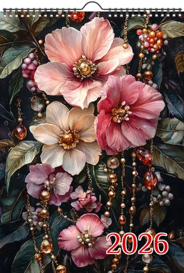 Discover 2026 Vertical Wall Calendar - Jewel Bloom Garden: Floral Fantasy Artwork