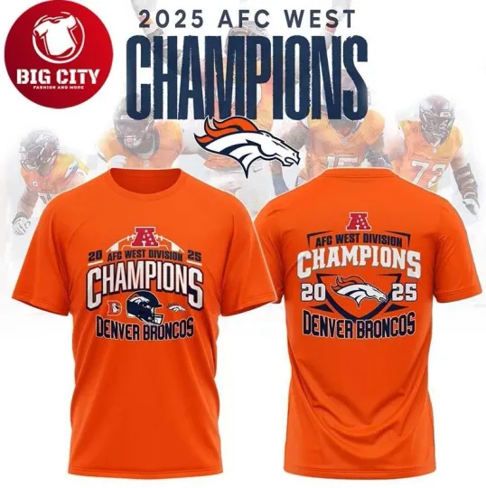 Discover Denveer Bronco0 2025 Afc West Champions football Two Sided T-Shirt Fullsize S-5Xl