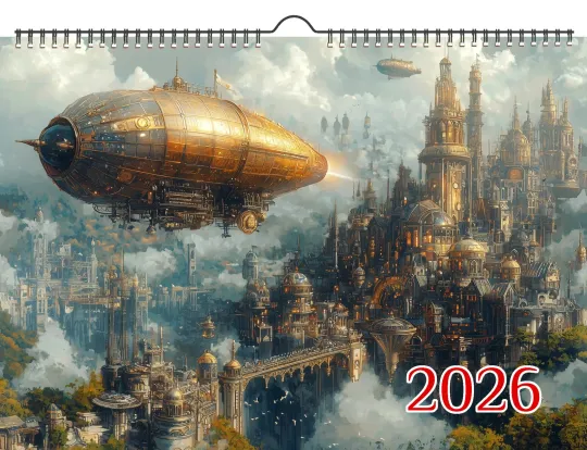 Discover 2026 Wall Calendar Skyward Kingdoms Steampunk Floating Cities