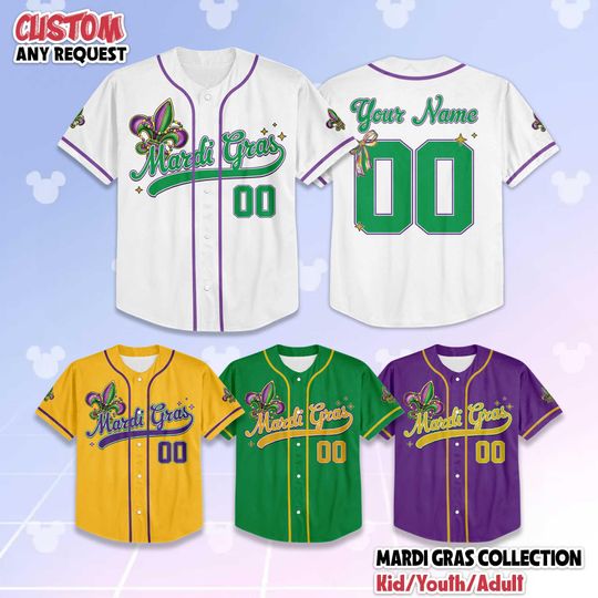 Discover Personalized Mardi Gras Baseball Jersey, Custom Mardi Gras Shirt, Carnival Baseball Shirt, Party Gift