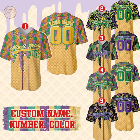 Discover Custom Ice Cream Dripping Mardi Gras Baseball Jersey, Mardi Gras Carnival Jersey, Colorful Festival Baseball Shirt, Family Matching Outfit