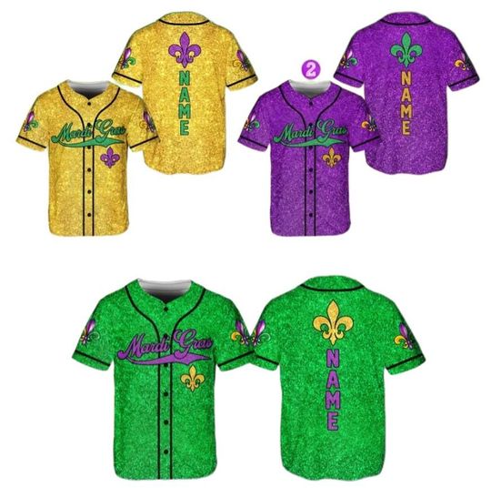 Discover Personalized Glitter Mardi Gras Baseball Jersey, Custom Name & Number