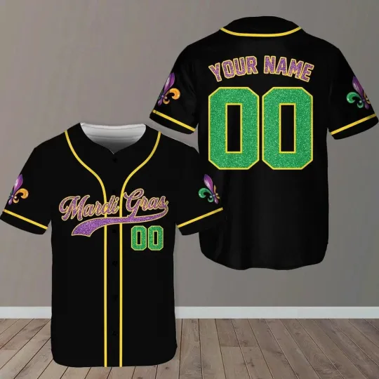 Discover Personalized Mardi Gras Baseball Jersey Custom Name Number Family Gift