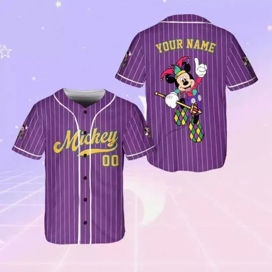 Discover Personalized Mickey & Friends Happy Mardi Gras Fat 3D Baseball Jersey Shirt