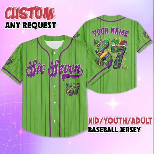 Discover Personalized 67 Mardi Gras Funny Meme Funny Carnival Baseball Jersey Shirt