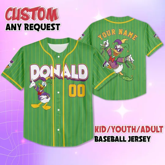 Discover Personalized Donald Duck Mardi Gras Festival New Orleans Baseball Jersey Shirt