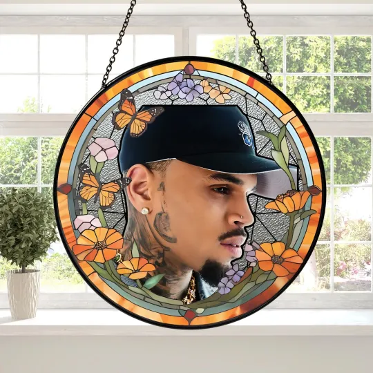 Discover Chris Brown Stained Glass Suncatcher-Home Window Hanging Ornament