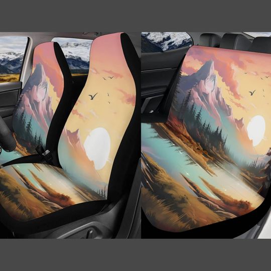 Discover Mountain Lake Car Seat Covers for Car, Cute Car Seat Cover for Vehicle, Anime Car Decor Interior