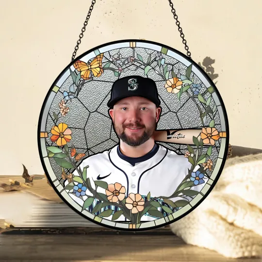 Discover Cal Raleigh Stained Glass Suncatcher -Home Window Hanging Ornament