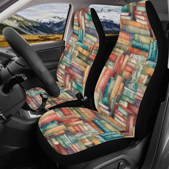 Discover Book Car Seat Cover Set for Vehicles Gift for Bookworm Car Protector Cover Van Truck SUV Fits Most Bucket Seats New Driver Gift Reader Read