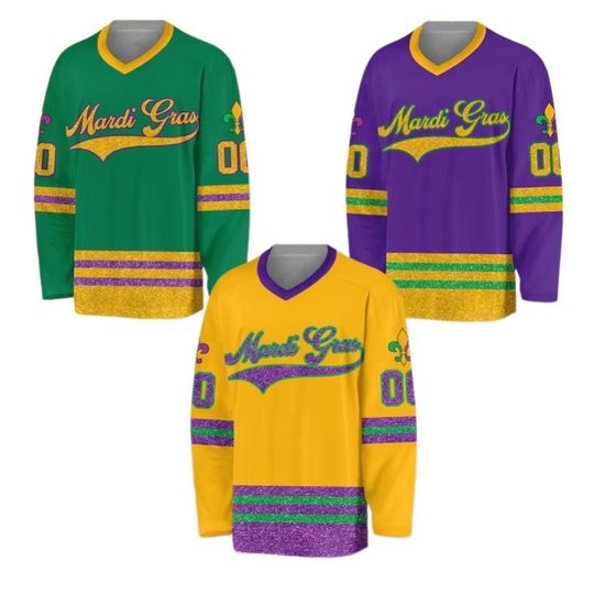 Discover Personalized Glitter Mardi Gras Hockey Jersey, Custom Name