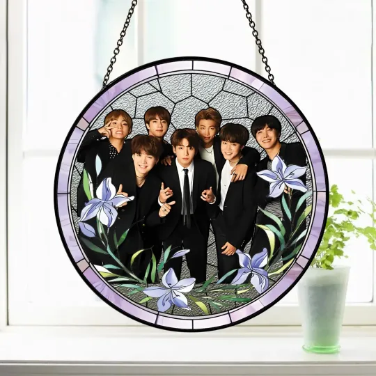 BTS Stained Glass Suncatcher - Home Window Hanging Ornament