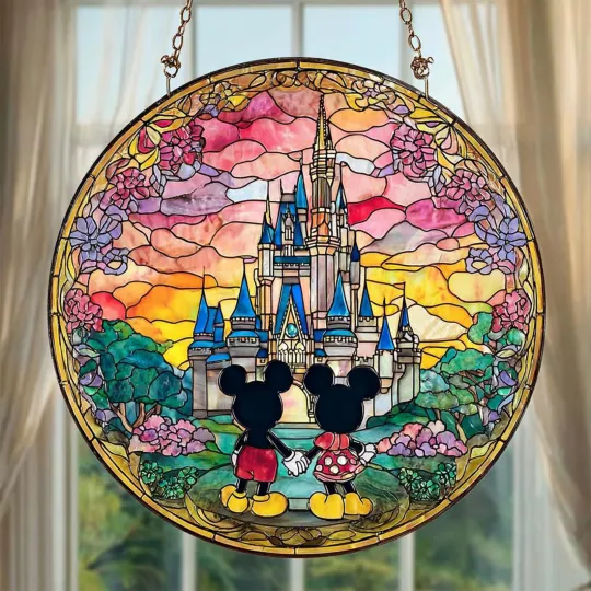Discover Mickey Minnie Stained Glass Suncatcher, Anniversary Gift for Husband Wife
