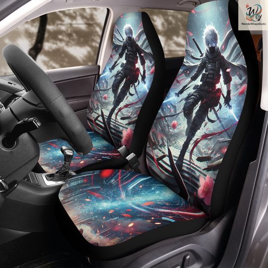 Discover Masked Warrior Anime Car Seat Covers: Floral Polar Fleece Protector Set