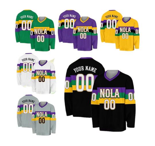 Discover Personalized Mardi Gras Hockey Jersey, Custom Name Mardi Gras Hockey Jersey, Hockey Jersey Uniform For Hockey Fans, Mardi Gras Outfit