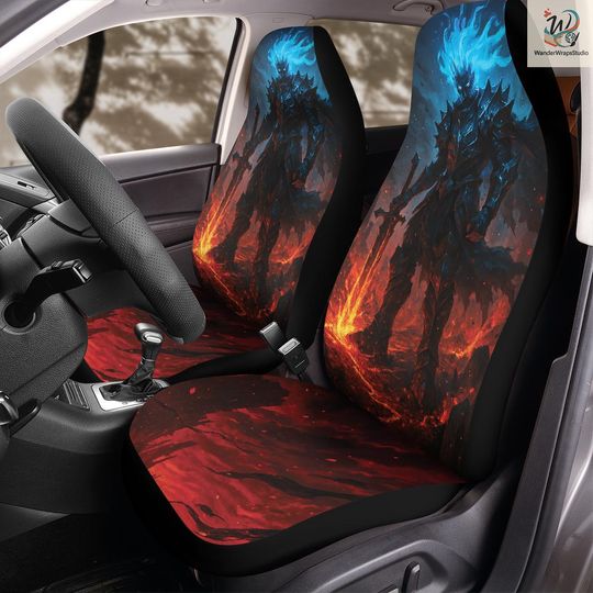 Discover Blue Energy Warrior Anime Car Seat Covers: Floral Polar Fleece Protector Set