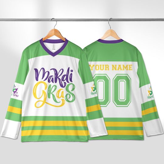 Discover Personalized Mardi Gras Hockey Jersey, Custom Name Mardi Gras Hockey Jersey, Hockey Jersey Uniform For Hockey Fans, Mardi Gras Outfit