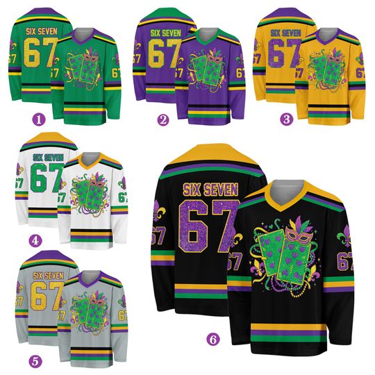 Six Seven Glitter Hockey Jersey, Mardi Gras Fleur De Lis Team Jersey, Adult Kid Youth Hockey Jersey, Parade Team Jersey