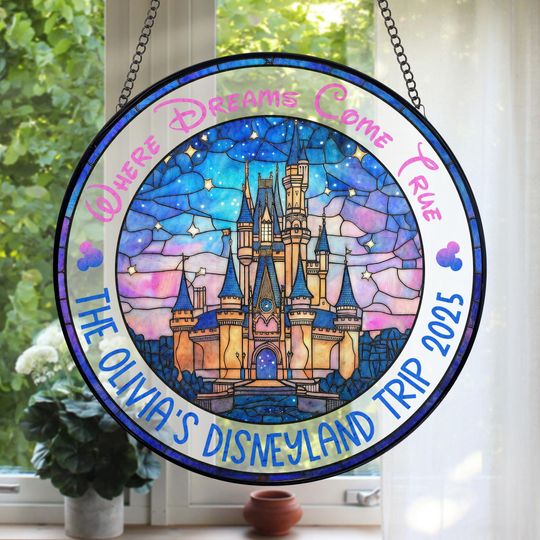 Discover Disneyland Castle Stained Glass Suncatcher, Magic Kingdom Suncatcher, Disney Fan Window Decor Magical Kingdom, Window Gifts Decor