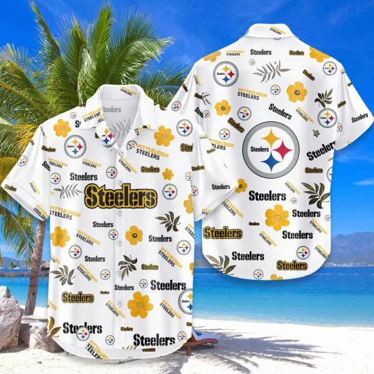 Pittsburgh Football Team Steelerss Hawaiian Button Down Shirt Unisex Adults