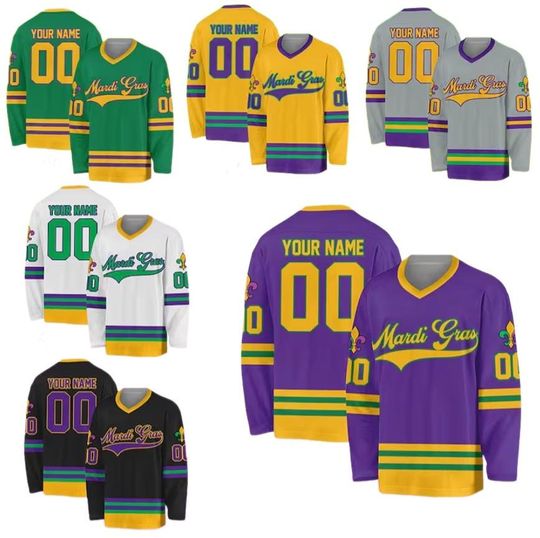 Discover Personalized Mardi Gras Hockey Jersey, Custom Name Uniform