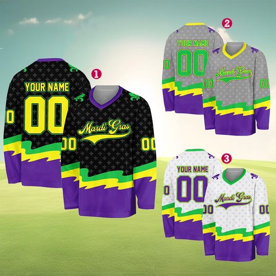 Discover Custom Hockey Jersey with Name and Number, Personalized Mardi Gras Fleur De Lis Team Jersey, Mens Womens Sports Fan Gift