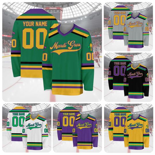 Discover Custom Mardi Gras Hockey Jersey, Personalized Name and Number Carnival Jersey, Hockey Shirt, New Orleans Festival Team Apparel