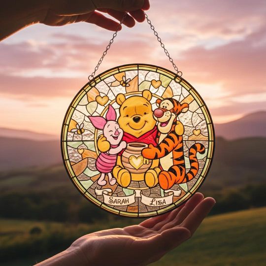 Discover Personalized Winnie The Pooh Stained Glass Suncatcher, Pooh & Friends Suncatcher, Pooh Bear Window Hanging, Disney Decor Gift, Besties Gift